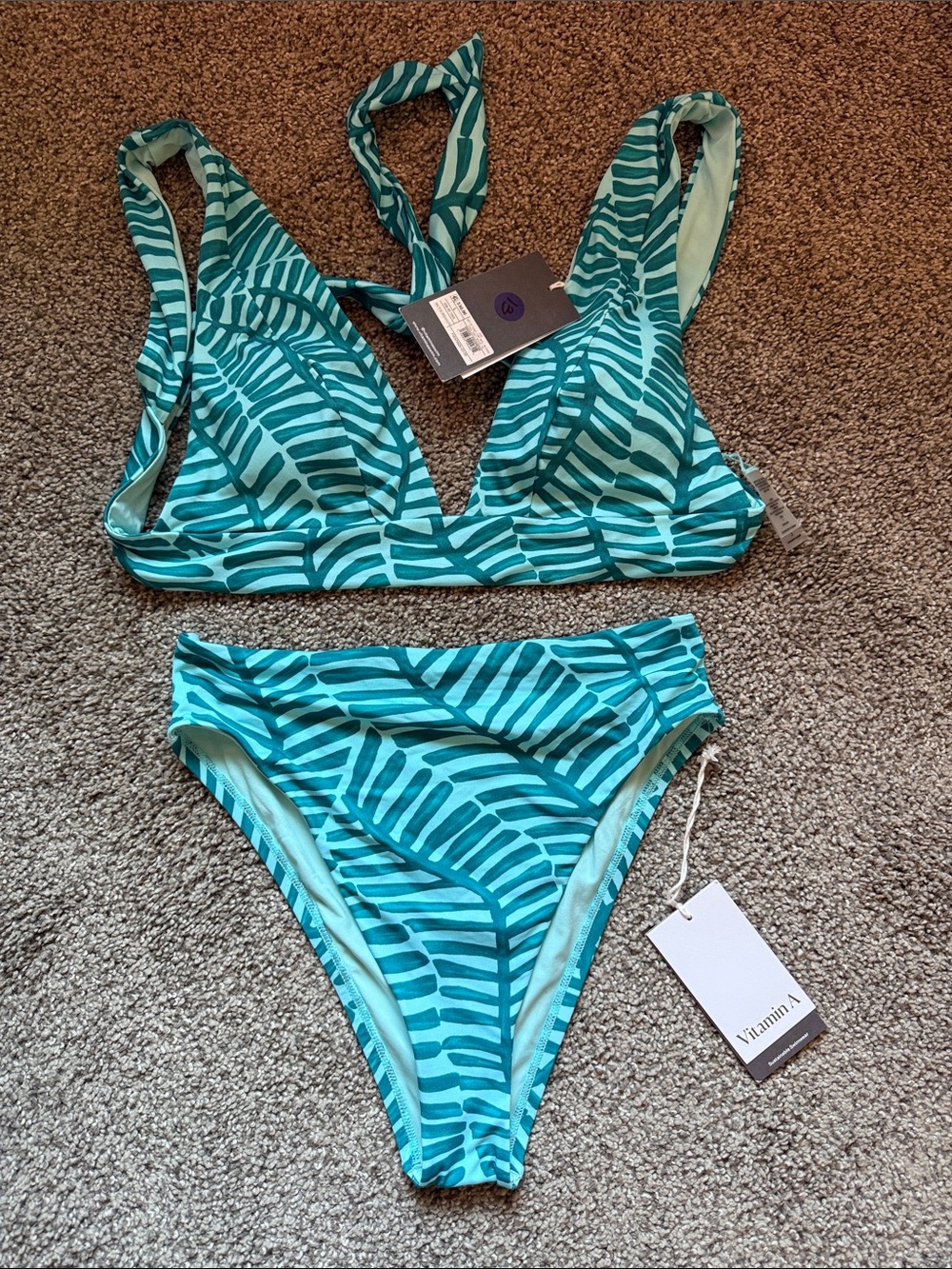 Vitamin A Teal Zebra-Print Two-Piece Bikini